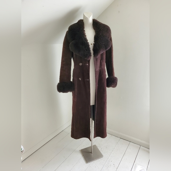 Vintage A&F Originals New York Brown Suede Penny Lane Full Length Overcoat - Picture 11 of 11